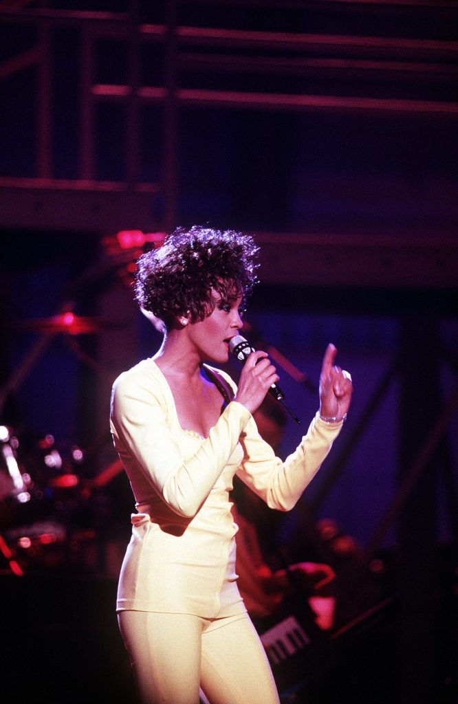 Singer Whitney Houston performs during an HBO-televised concert honoring the service men and women who took part in Operation Desert Storm.