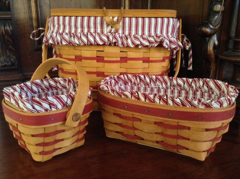 Three American Handmade Longaberger Baskets with fabric inserts