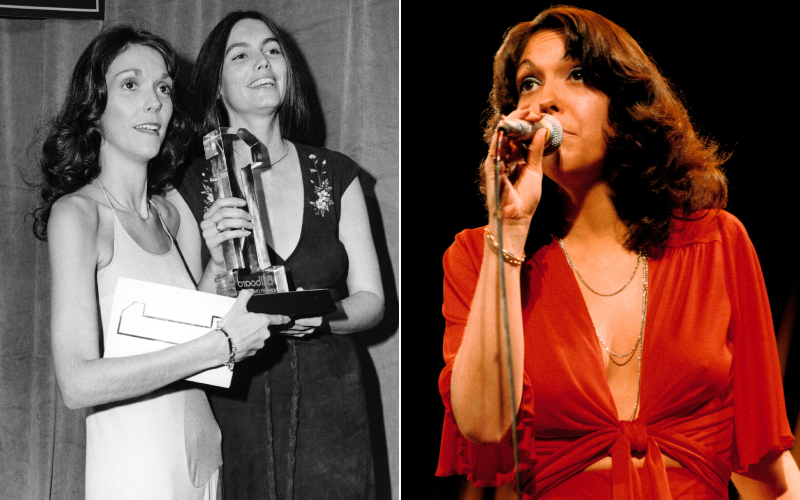 Singer, Karen Carpenter's change in physical appearance shown side by side with photo from 1970 and 1974. Carpenter appears very thin in both photos.