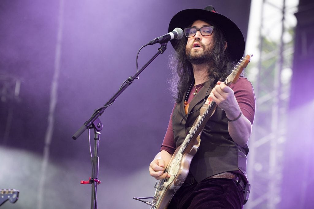 Sean Lennon playing with his band. 