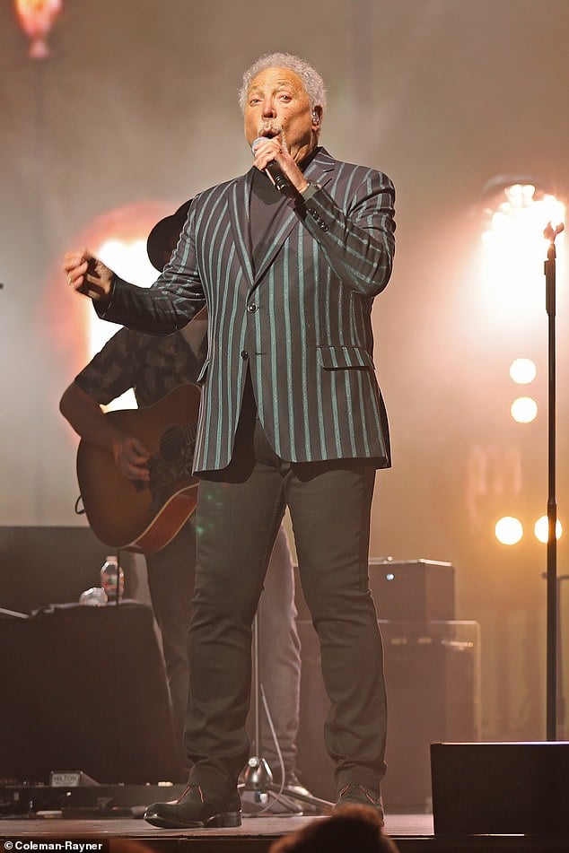 Tom Jones performing on the kick-off night of his tour