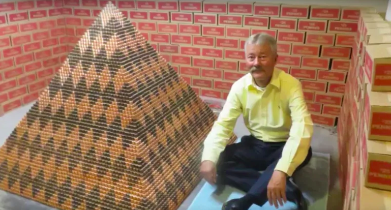 Builder of the penny pyramid