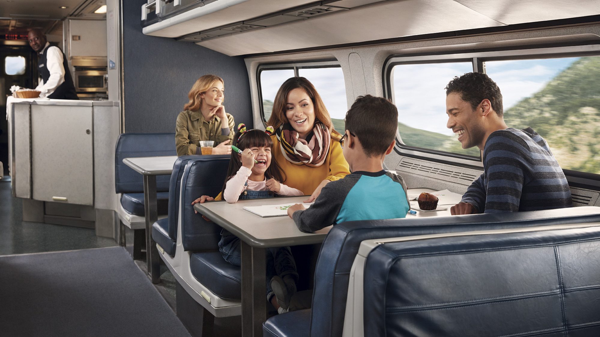 Family on an Amtrak train