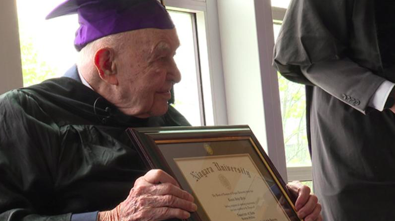 99 year old veteran receives college diploma
