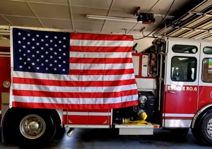 american flag on fire truck 