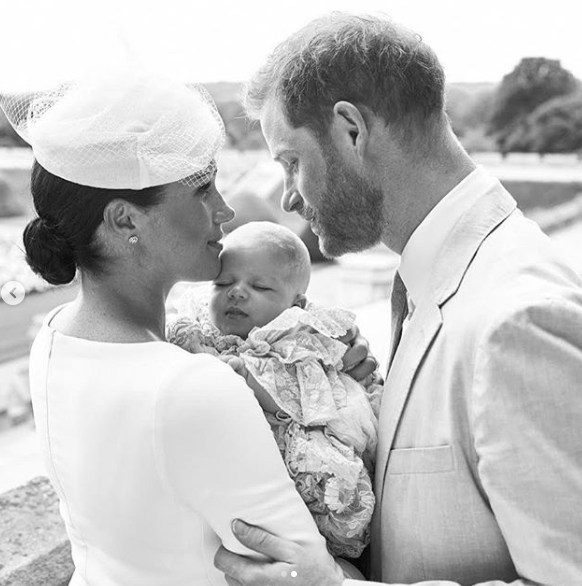 meghan markle prince harry and baby archie at christening