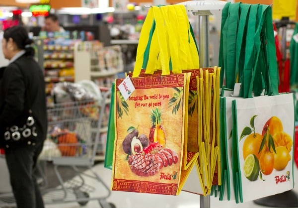 reusable bags in a grocery store