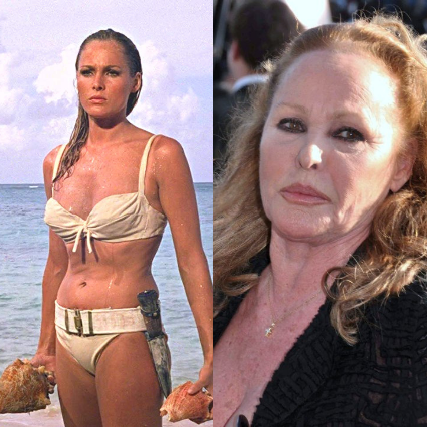Ursula Andress as 'Honey Ryder' and her recent photo as well. 