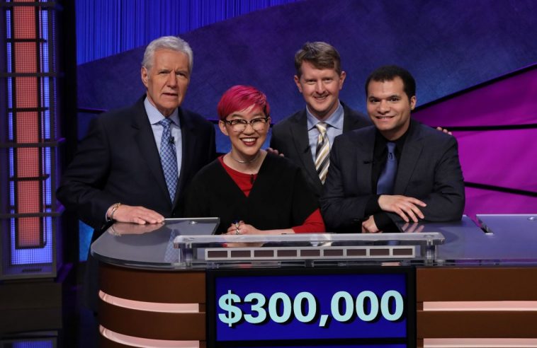 Alex Trebek with Jeopardy! contestants