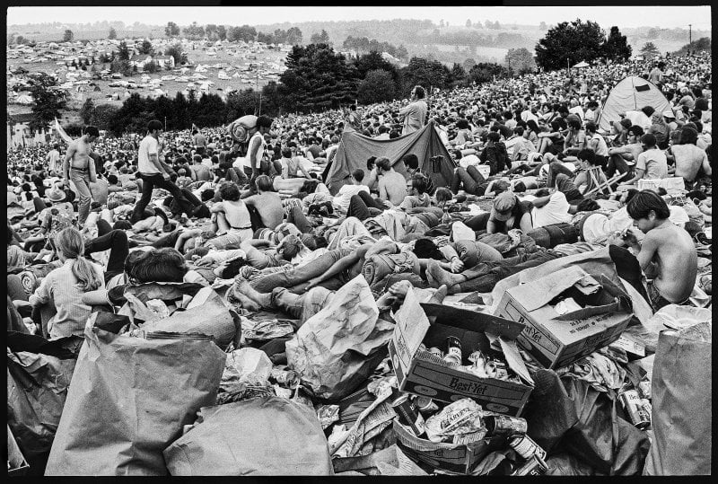 A crowd on the hillside at Woodstock