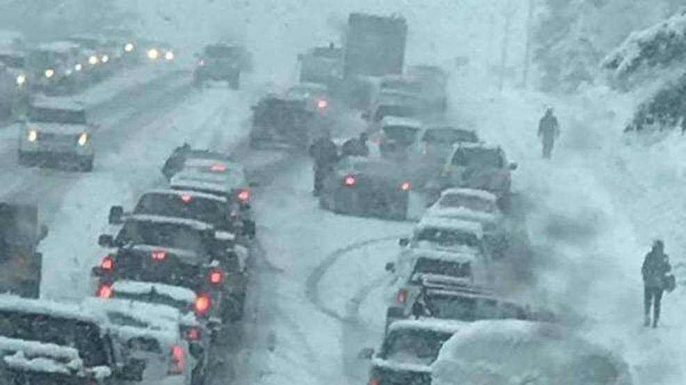 traffic jam in snowstorm