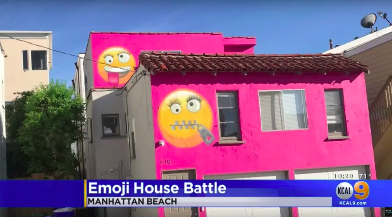 woman paints giant emojis on her house