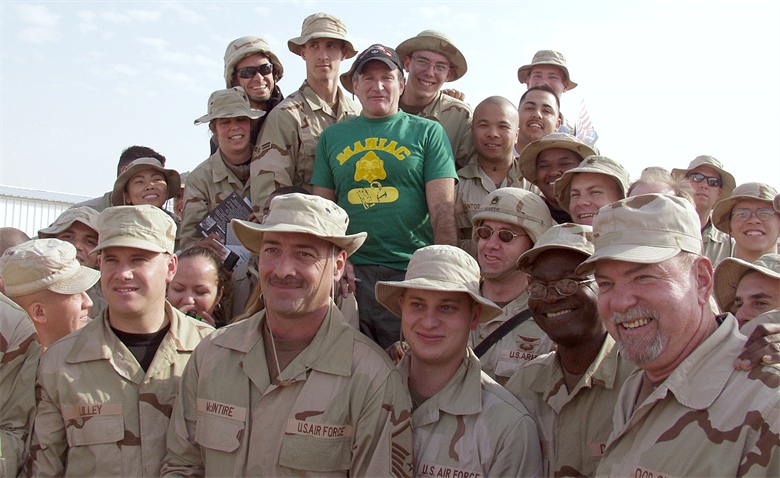 Robin Williams overseas in Iraq supporting the U.S. troops.