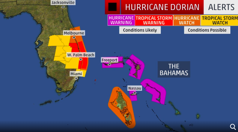 Hurricane Dorian watches and warnings