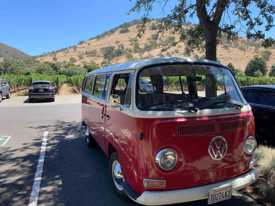 red vw bus winery tour california 