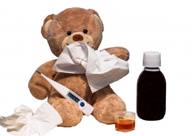 A teddy bear trying to avoid the flu!
