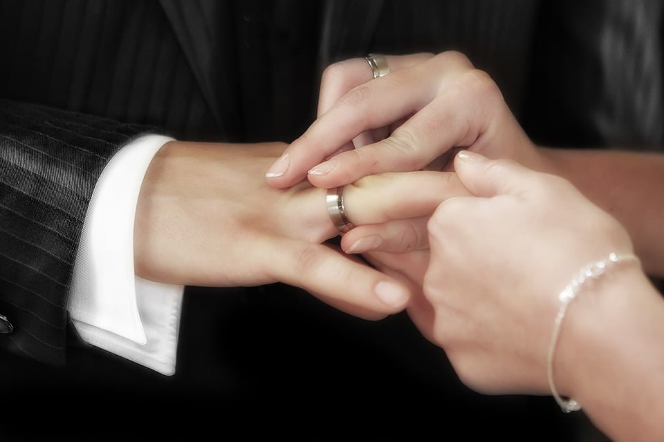 couple exchanging wedding rings 