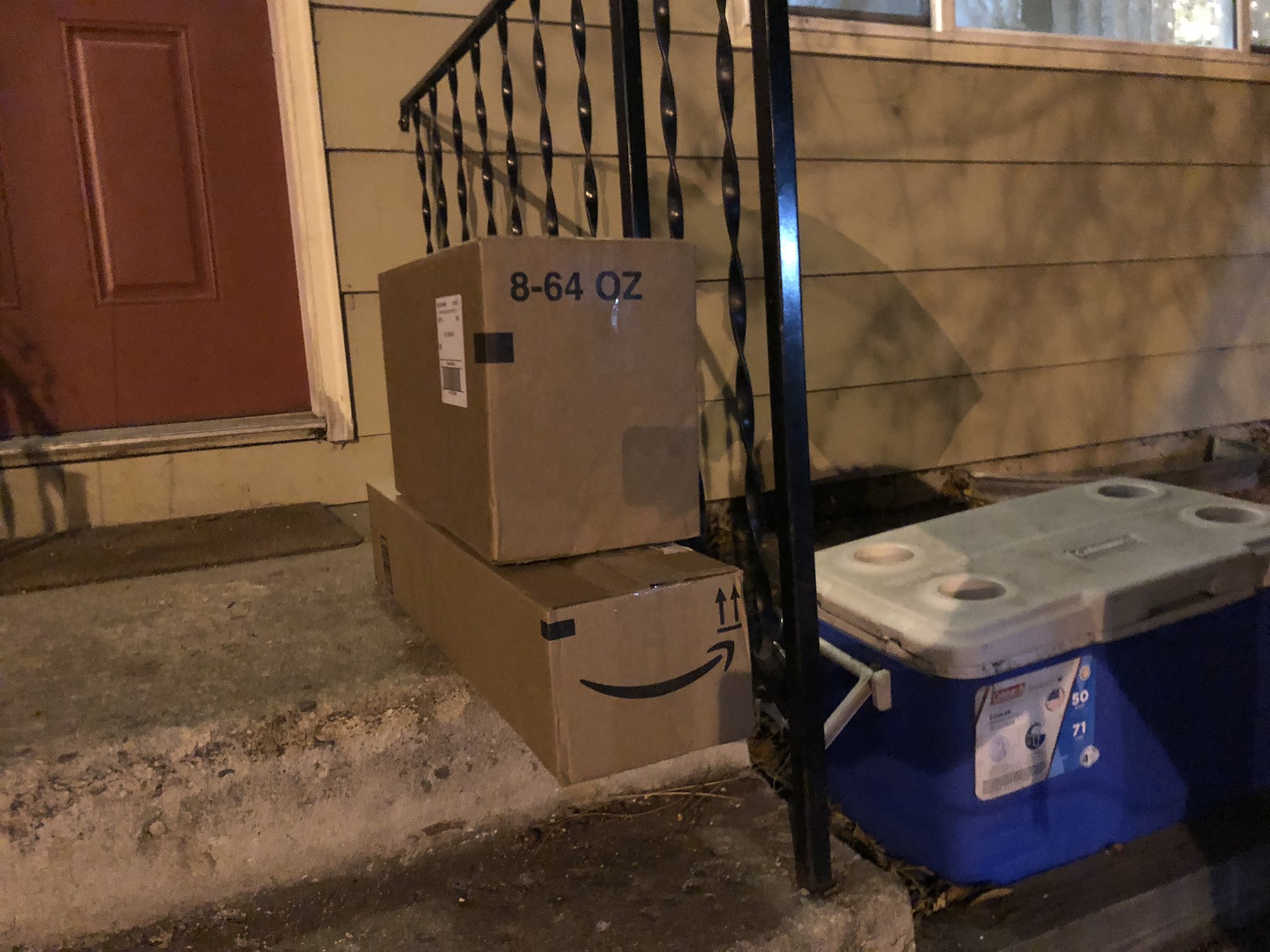 packages filled with trash left out for porch pirates