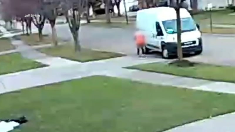 delivery driver runs over amazon package 3 times