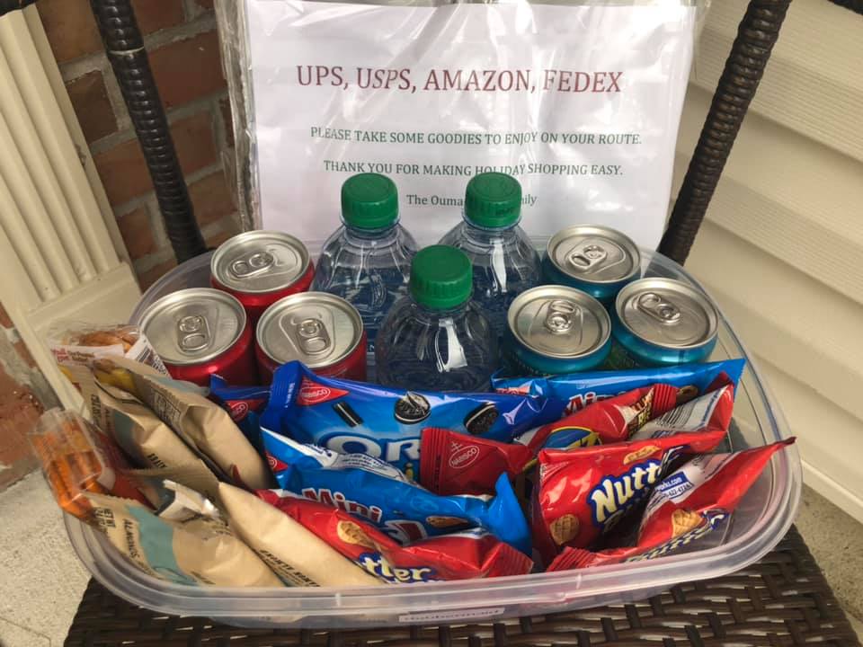 basket of drinks and snacks for delivery drivers 