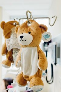 The comforting bear is designed to hide any copious amounts of scary medical equipment