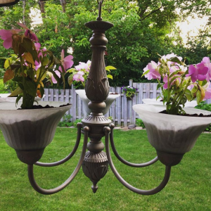 There's always a place for chandeliers, especially after they've been repurposed into planters