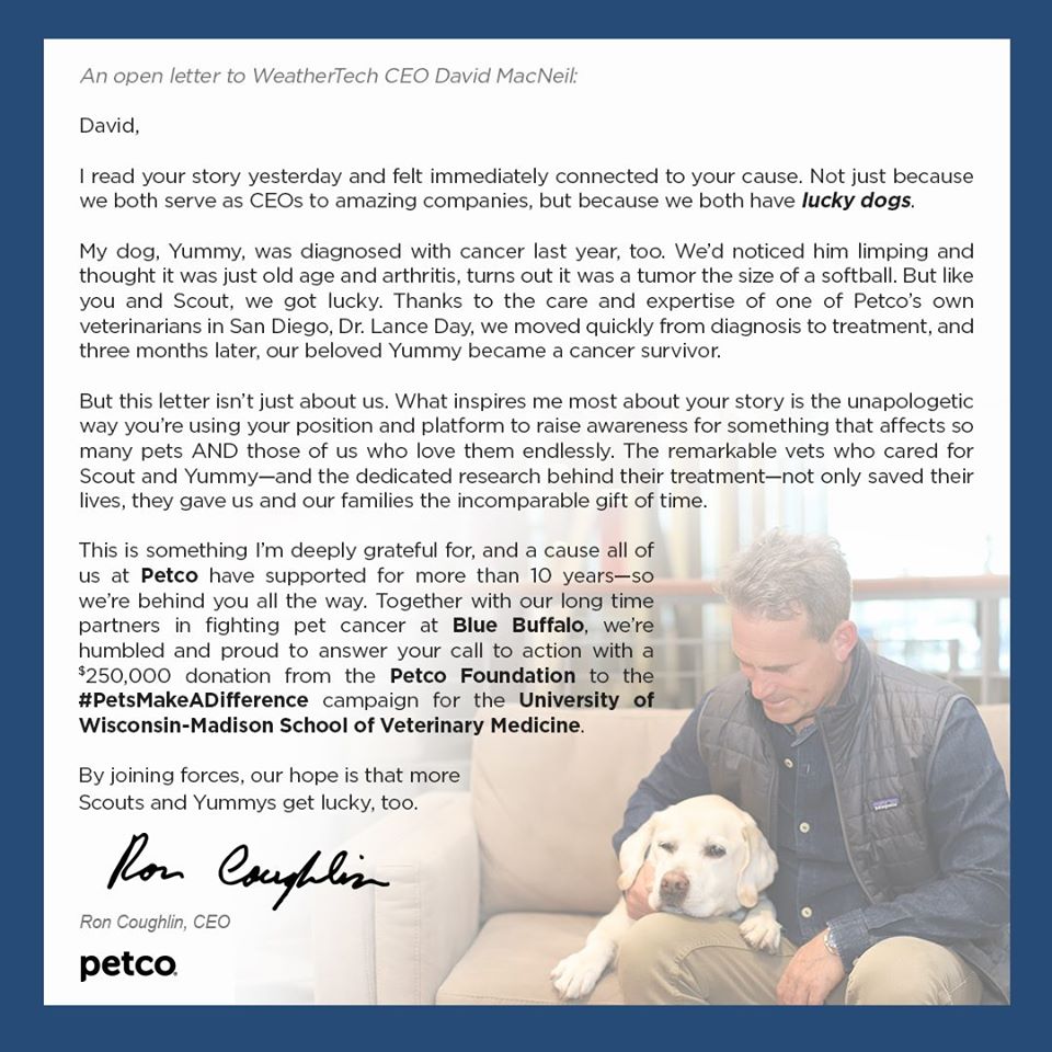 petco foundation letter to weathertech donation