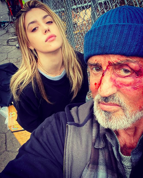 sylvester stallone with daughter sistine on set of his new film