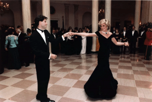 Princess Diana wearing her blue dress and dancing with John Travolta became a very famous image