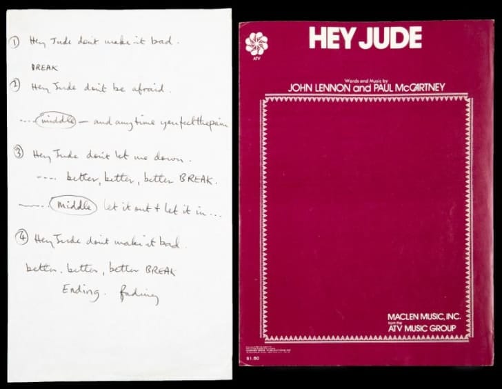 handwritten hey jude lyrics paul mccartney 