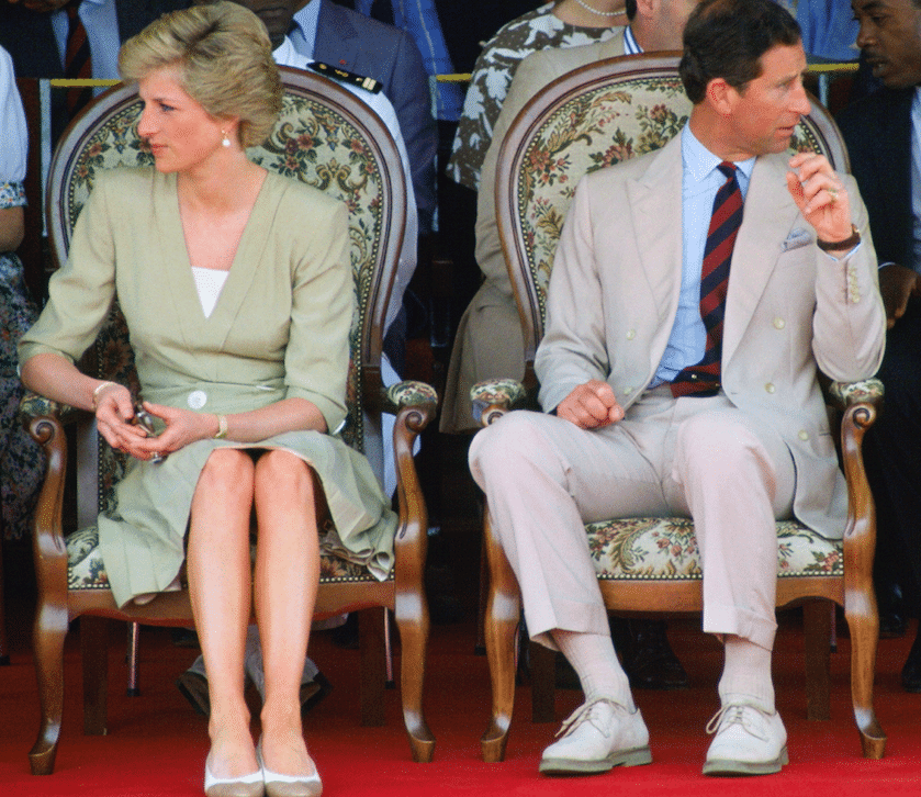 photo of princess diana crying prince charles looks away trouble marriage