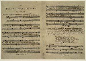 The American national anthem originally contained lyrics people find offensive and outdated, while the composer perpetuated slavery