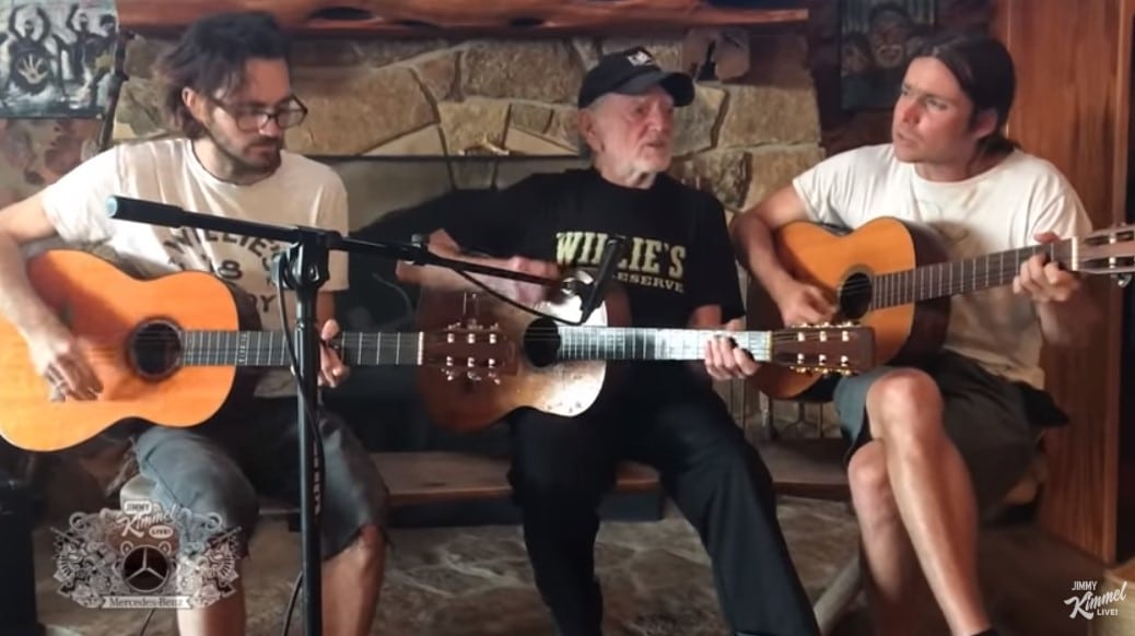 willie nelson and his sons micah and lukas performing 