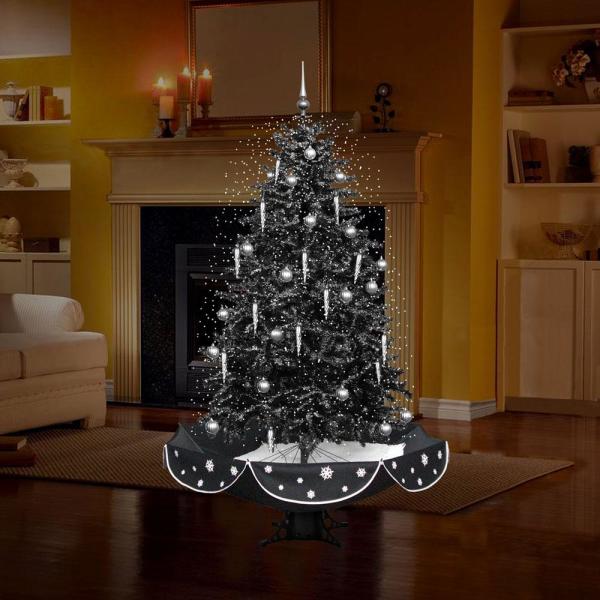 black and silver snowing christmas tree 