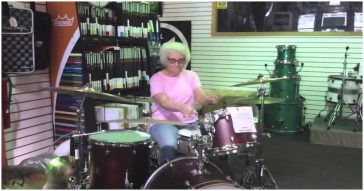 Mystery Grandma Plays The Drums Shocking Music Store Shoppers