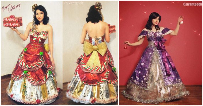 Woman Turns Used Wrapping Paper Into Dresses, And The Results Will Blow Your Mind
