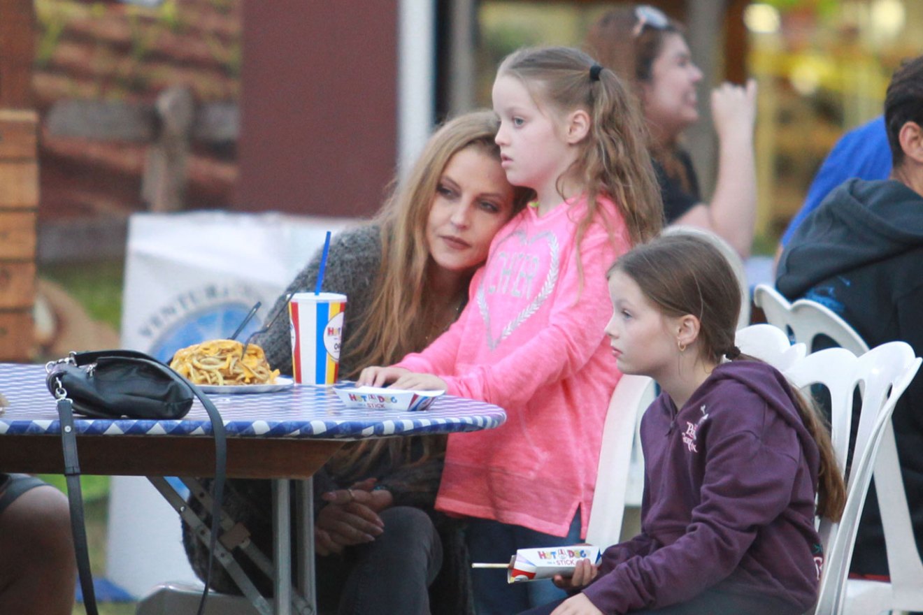 Lisa Marie Presley Steps Out With Lookalike Daughters In Rare Red