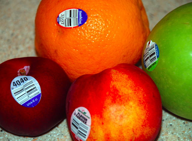 fruit with stickers