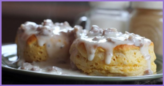 Biscuits topped with gravy.