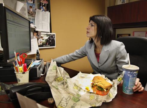 eating lunch at work desk