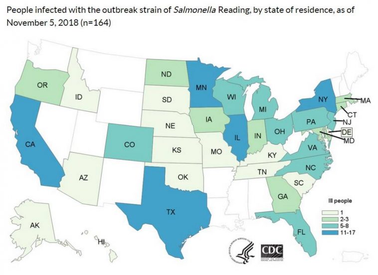 CDC Reports Deadly Salmonella Outbreak Connected To Turkey   Cdc Map Of Salmonella Outbreak 758x553 