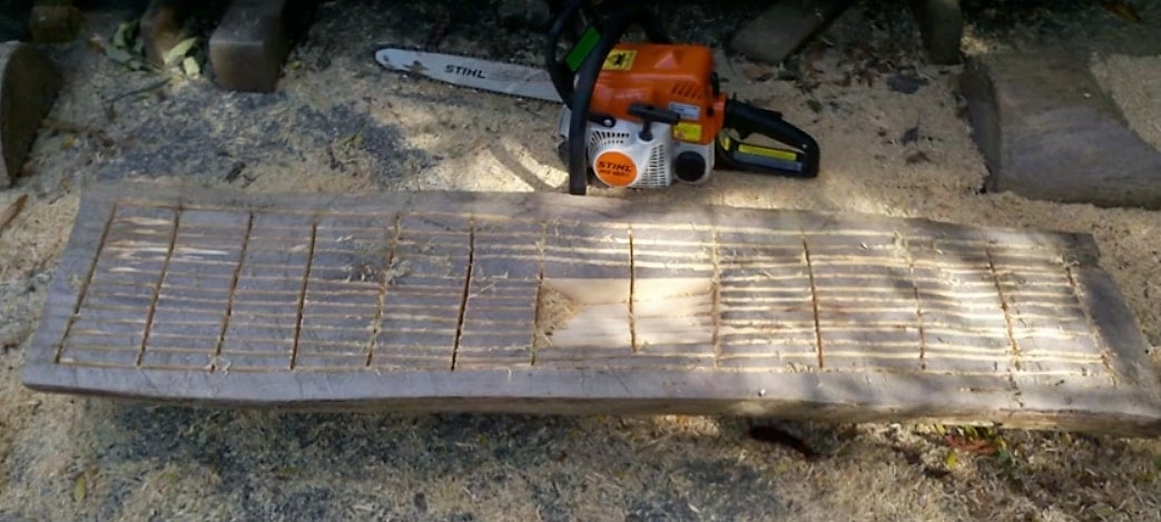 cutting logs 