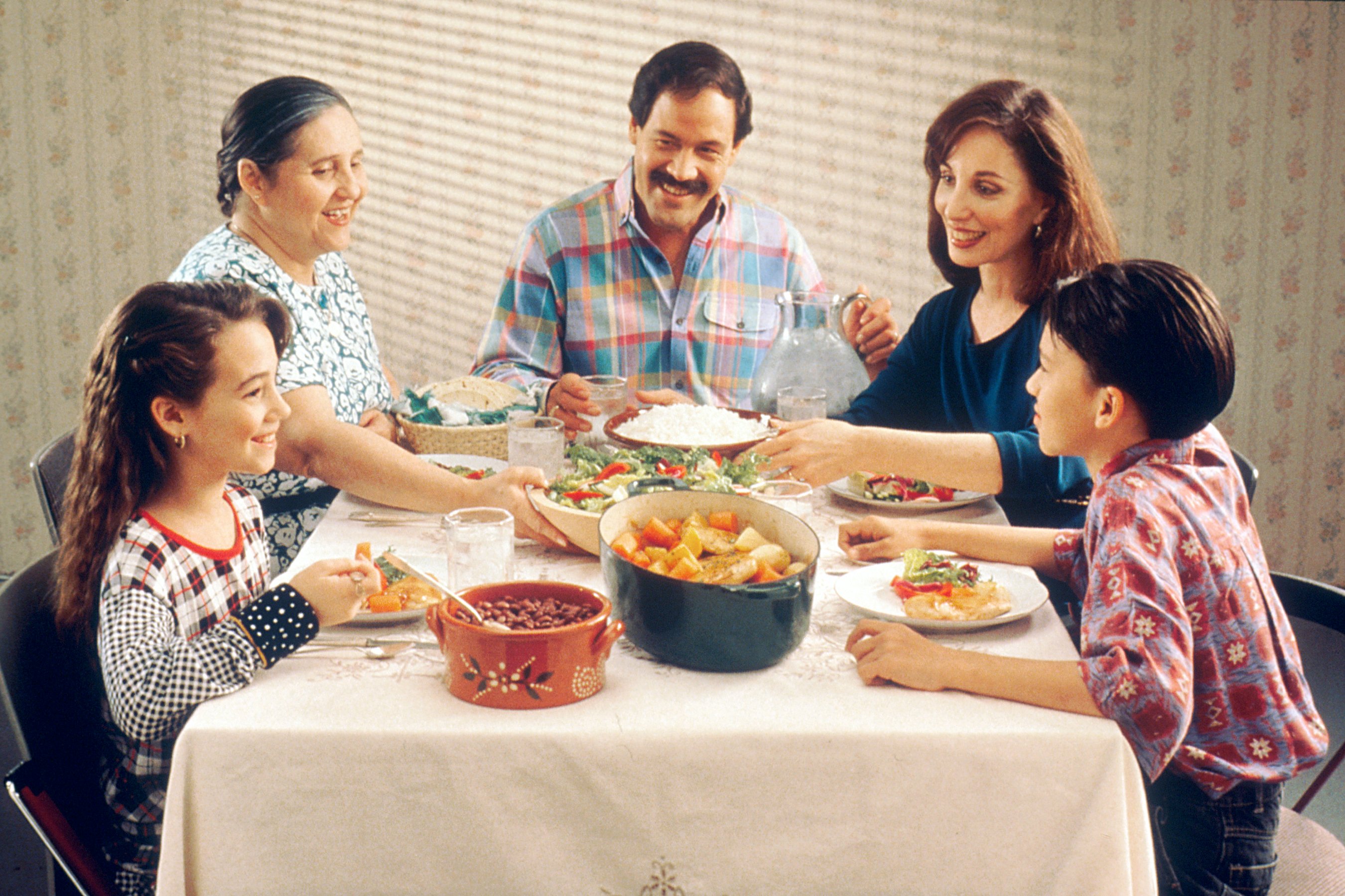 Family eating dinner together