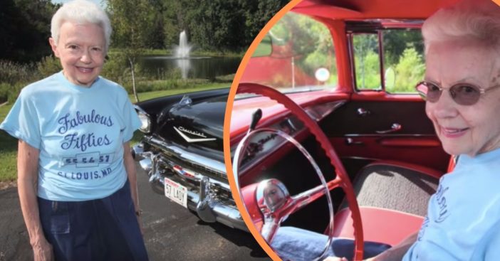 woman drives 1957 chevy and has owned it since then