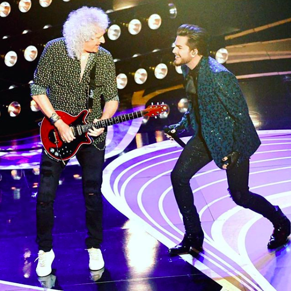 Adam Lambert performing with Queen