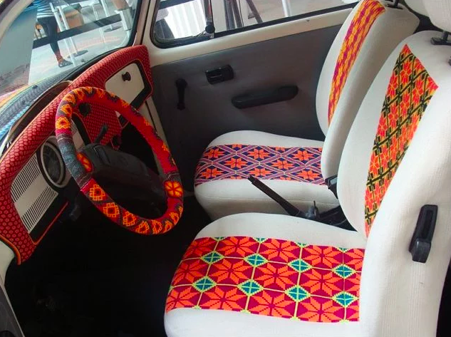 inside of beaded volkswagen bug