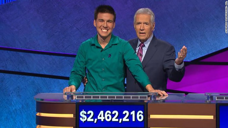 James Holzhauer and Alex Trebek on Jeopardy