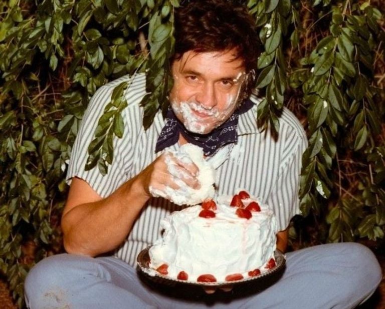 Johnny Cash eating a cake