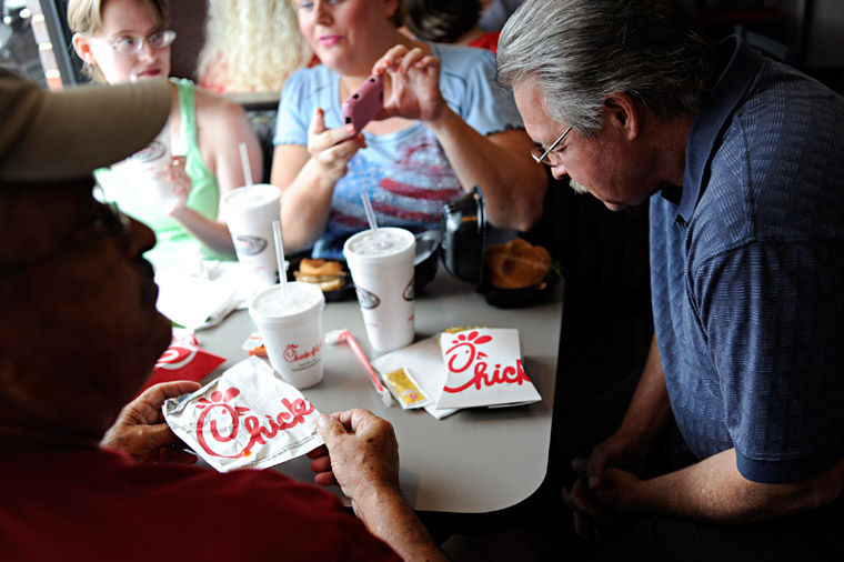 People eating at Chick-fil-A