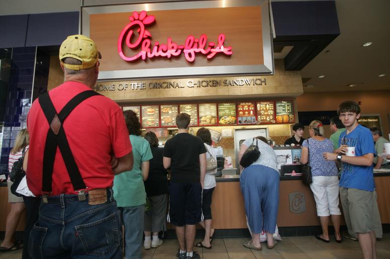 People waiting in line for Chick-fil-A 